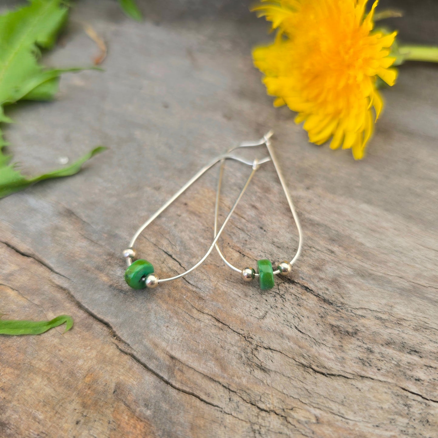 Green Turquoise Hand-Forged Sterling Silver Earrings