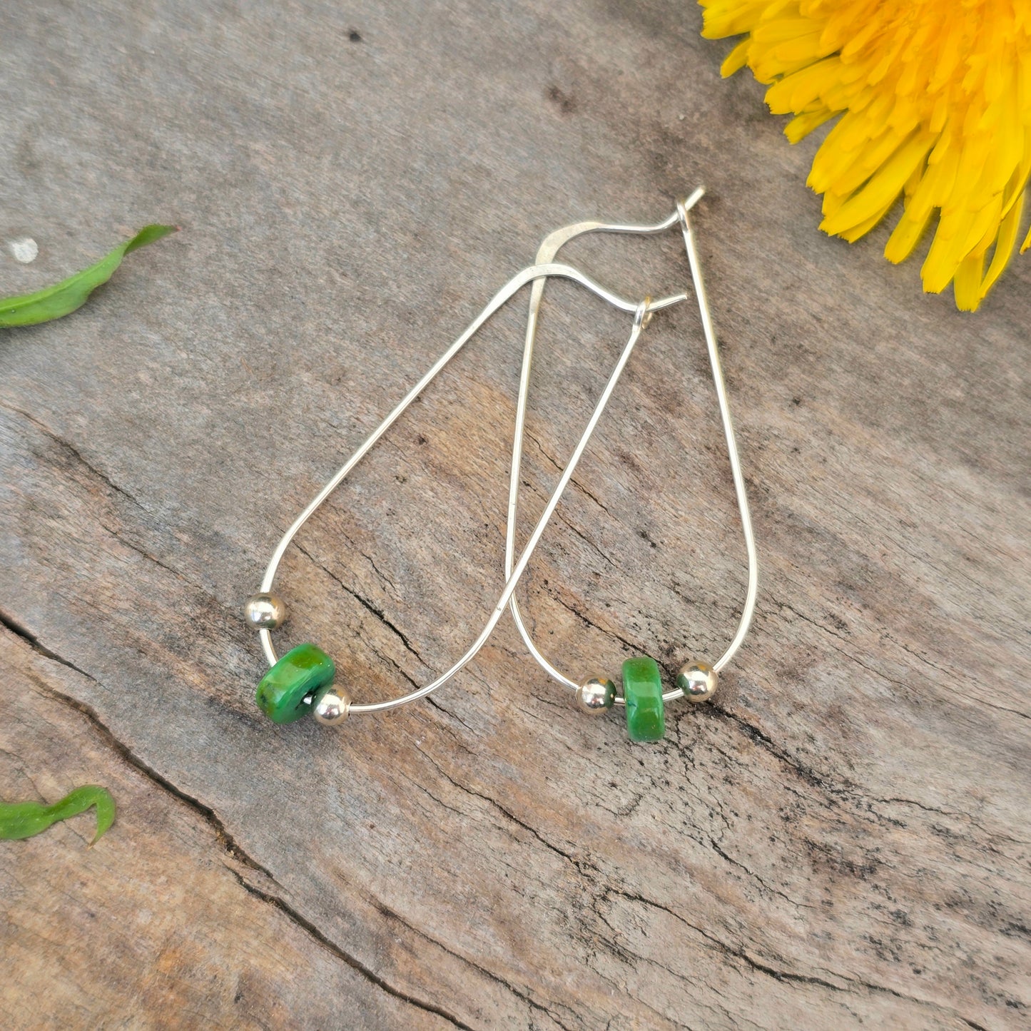 Green Turquoise Hand-Forged Sterling Silver Earrings