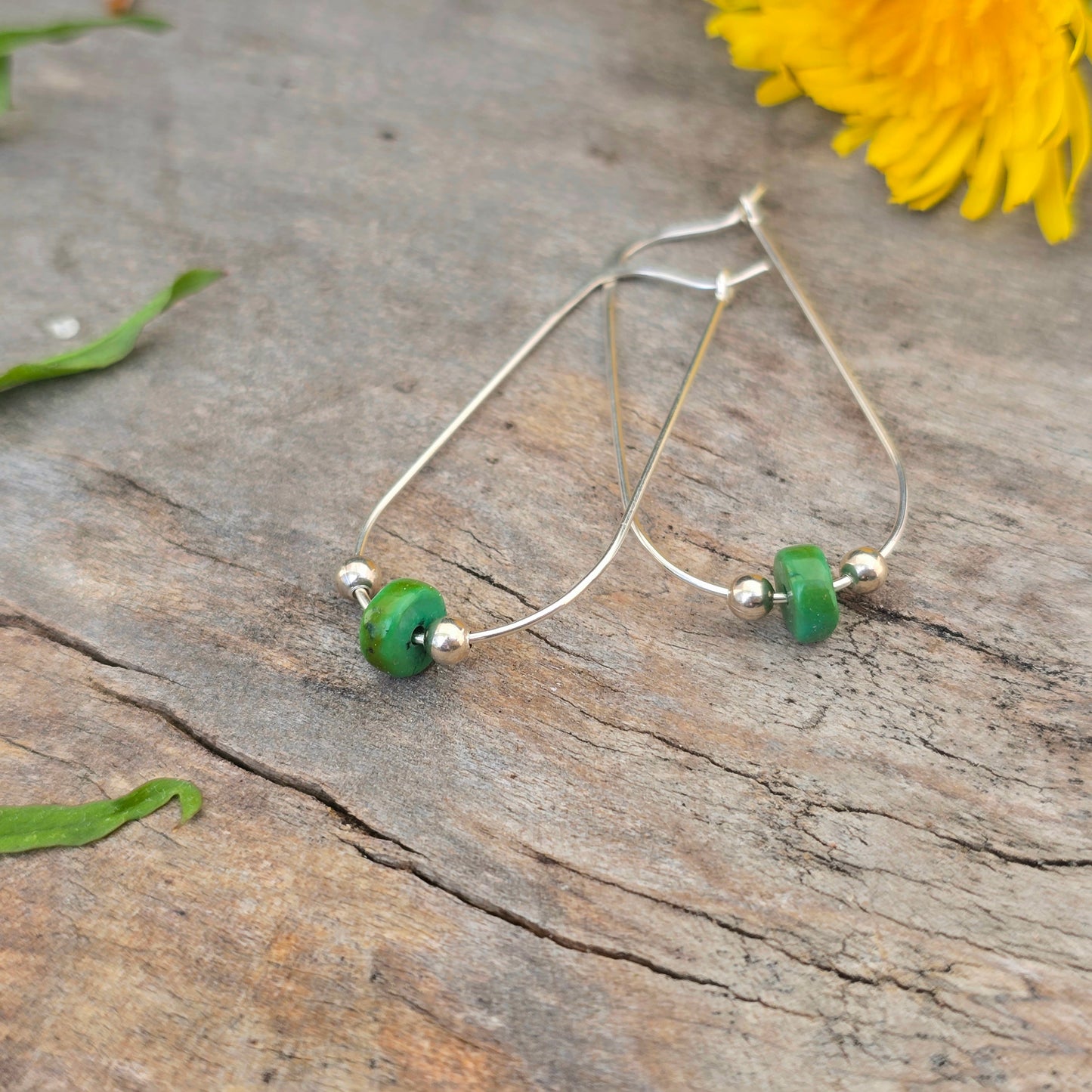 Green Turquoise Hand-Forged Sterling Silver Earrings