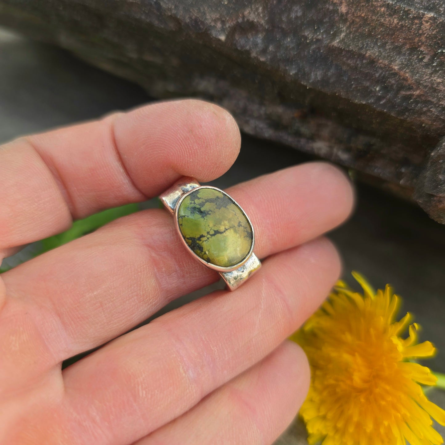 Green Turquoise Sterling Silver Statement Ring