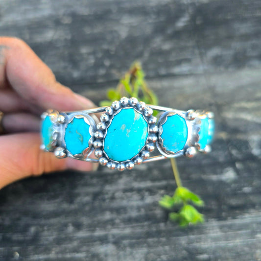 One-of-a-Kind Sterling Silver Statement Cuff | 7 Stone Turquoise Collector Bracelet