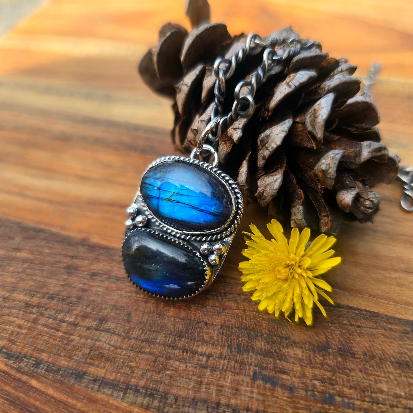 One-of-a-Kind Double Labradorite Pendant in Sterling Silver