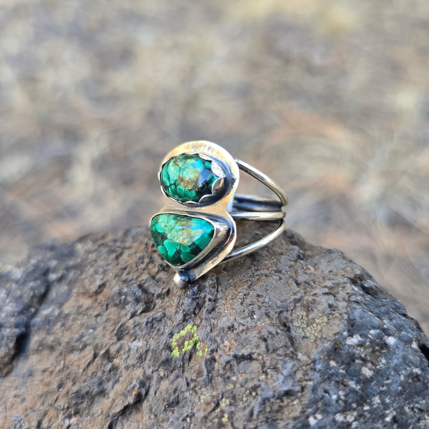 Double Malachite Triple Shank Ring (One of a Kind) — Size 10