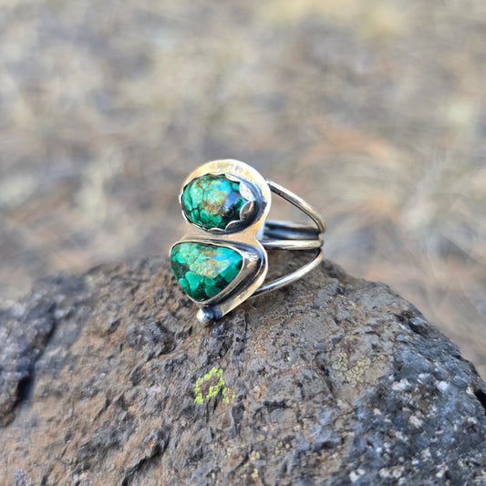 Double Malachite Triple Shank Ring (One of a Kind) — Size 10