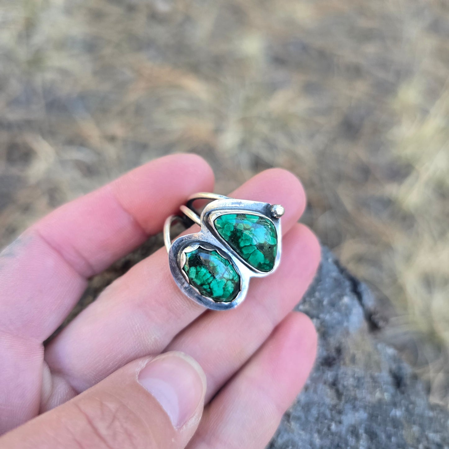 Double Malachite Triple Shank Ring (One of a Kind) — Size 10