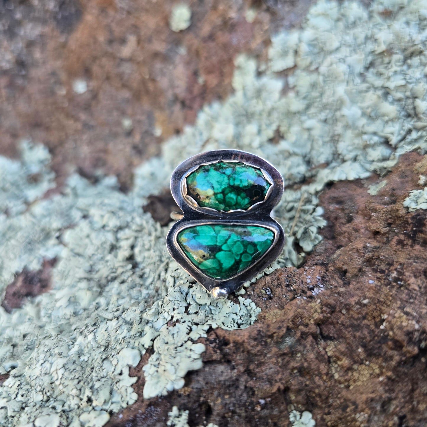 Double Malachite Triple Shank Ring (One of a Kind) — Size 10