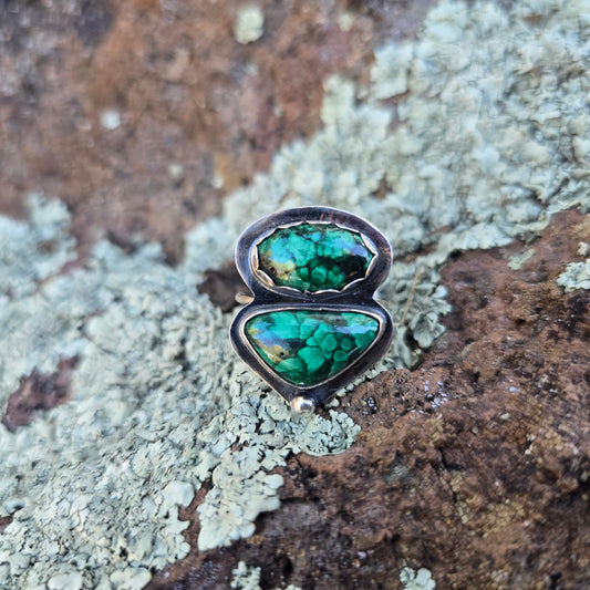 Double Malachite Triple Shank Ring (One of a Kind) — Size 10