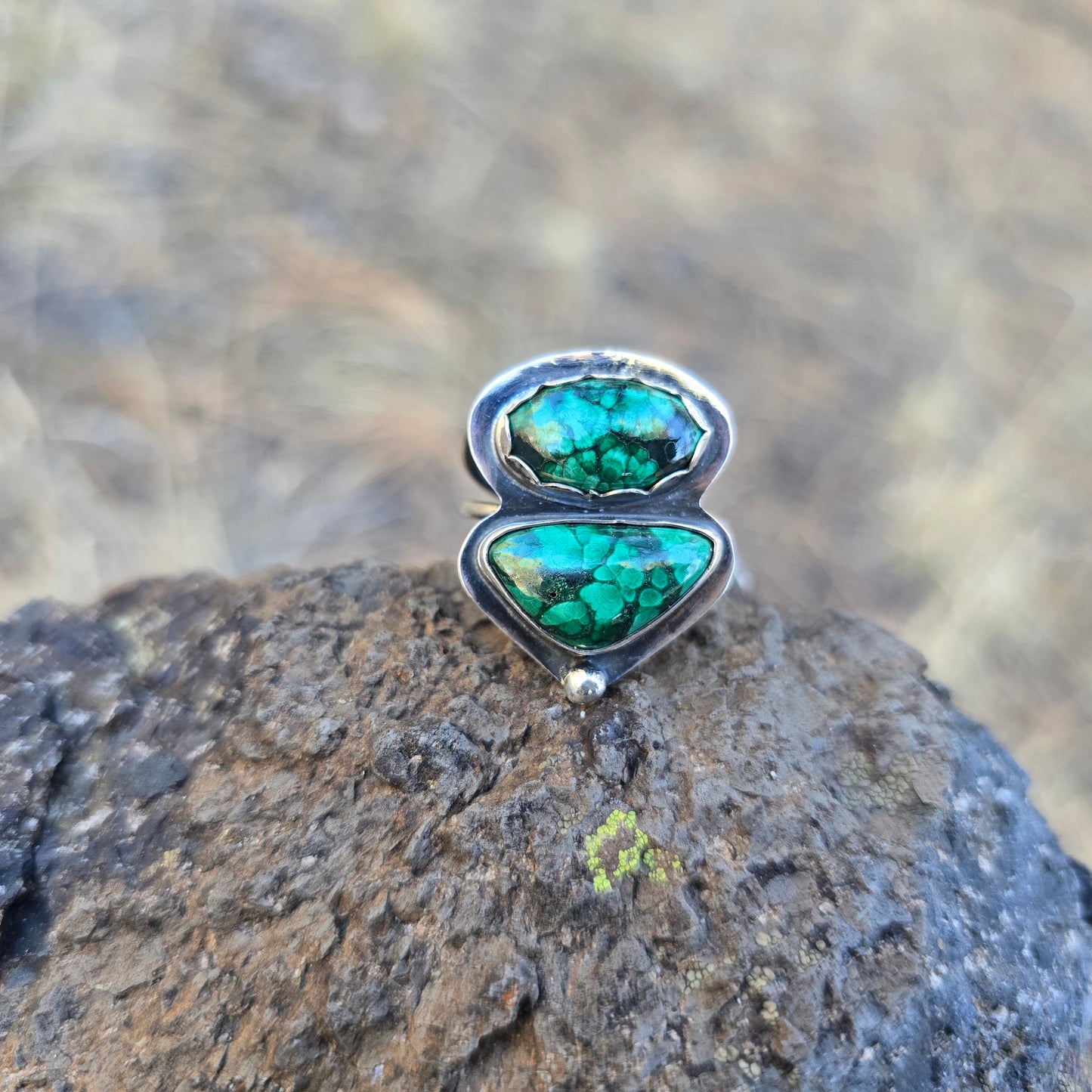 Double Malachite Triple Shank Ring (One of a Kind) — Size 10