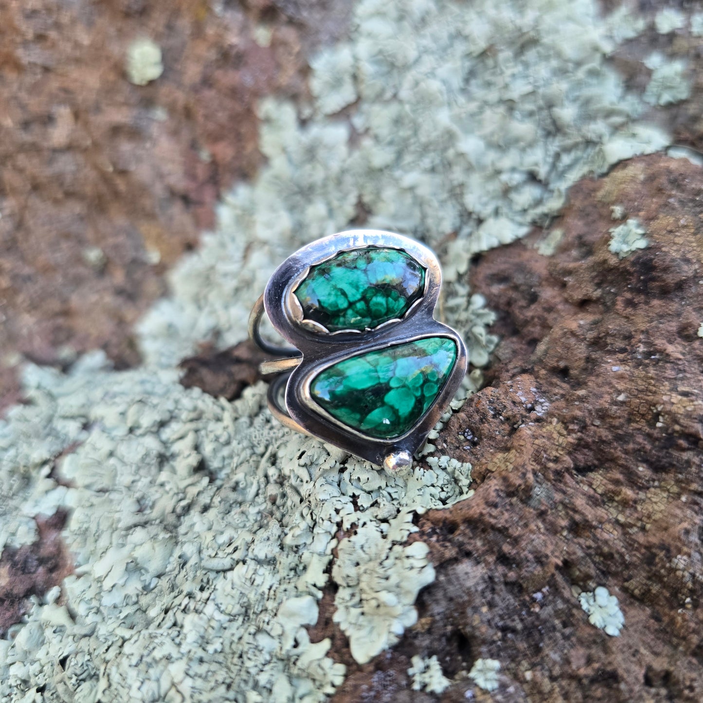 Double Malachite Triple Shank Ring (One of a Kind) — Size 10