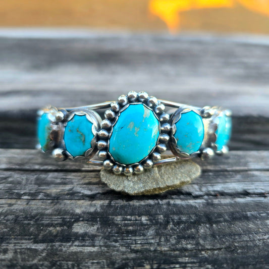 One-of-a-Kind Sterling Silver Statement Cuff | 7 Stone Turquoise Collector Bracelet