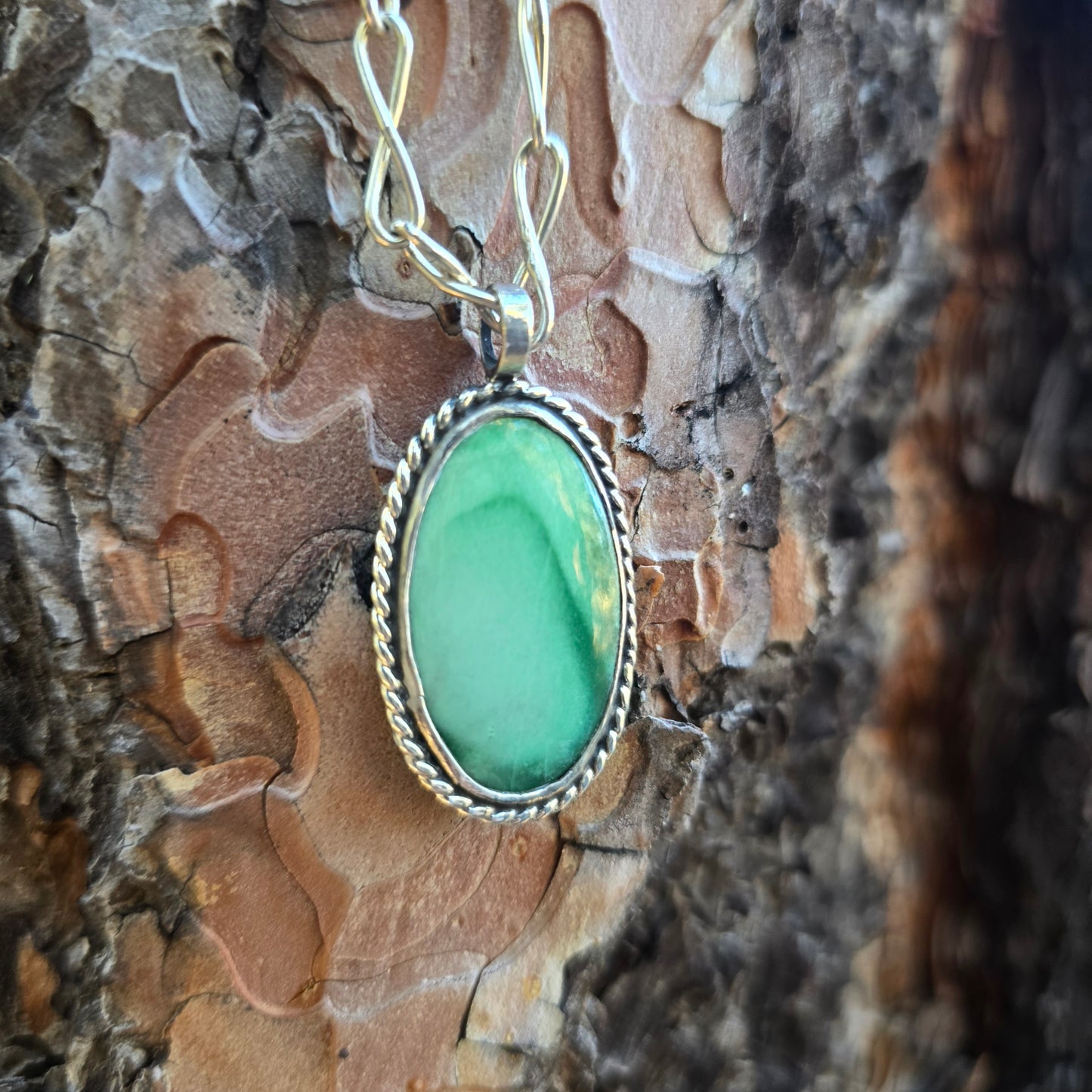 Green Variscite Pendant with Twisted Wire Accent (One of a Kind) — 1.5″ Length