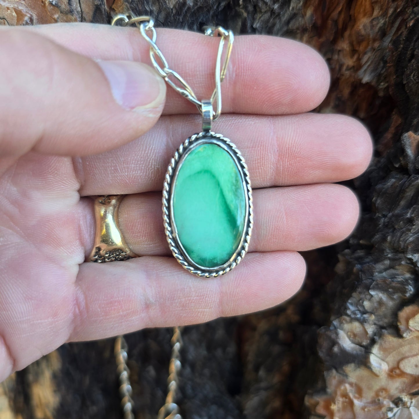 Green Variscite Pendant with Twisted Wire Accent (One of a Kind) — 1.5″ Length