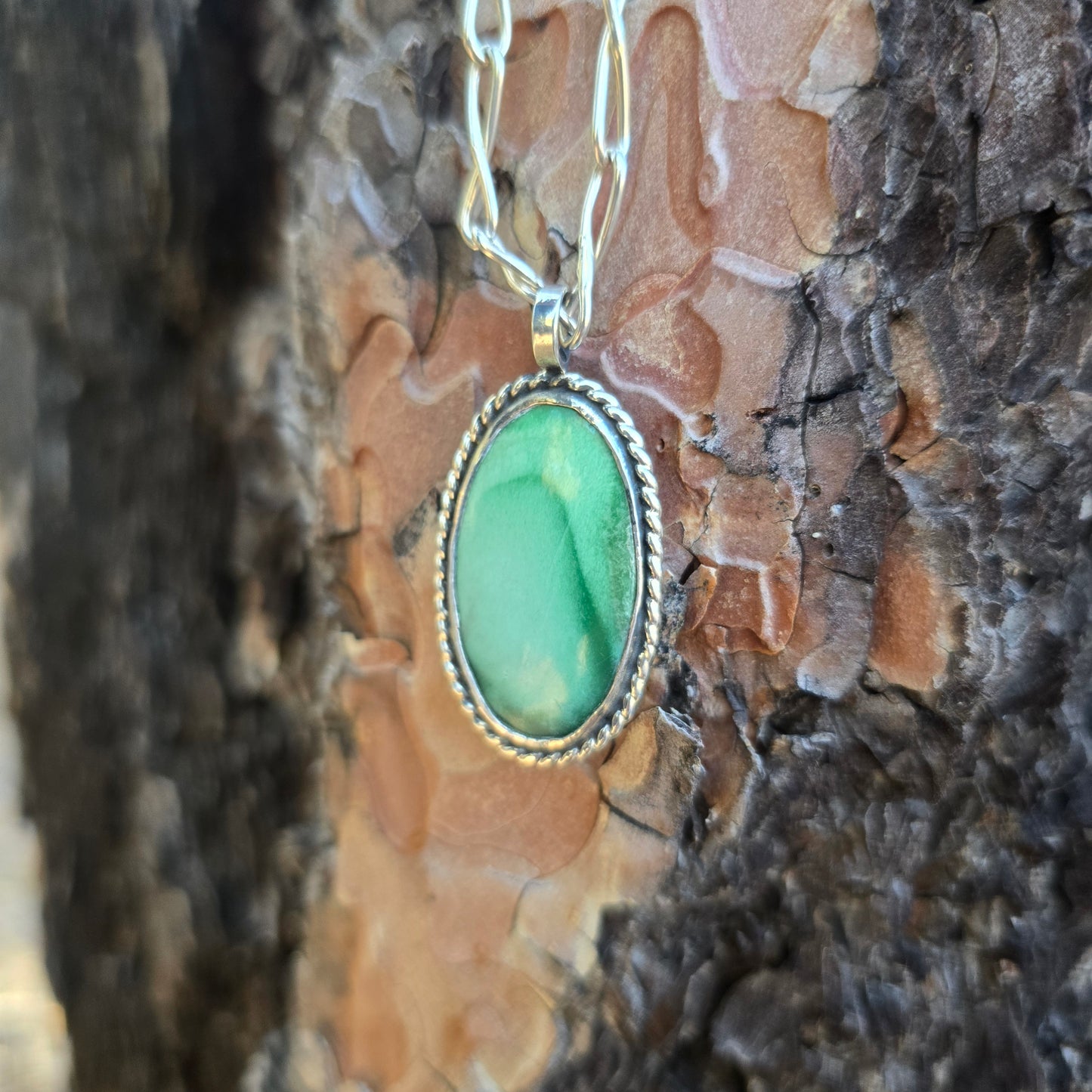 Green Variscite Pendant with Twisted Wire Accent (One of a Kind) — 1.5″ Length