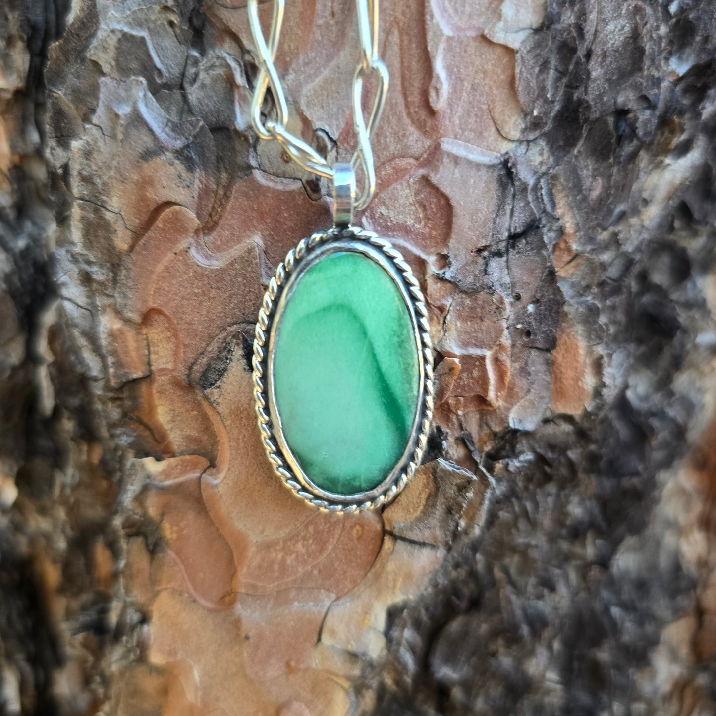 Green Variscite Pendant with Twisted Wire Accent (One of a Kind) — 1.5″ Length