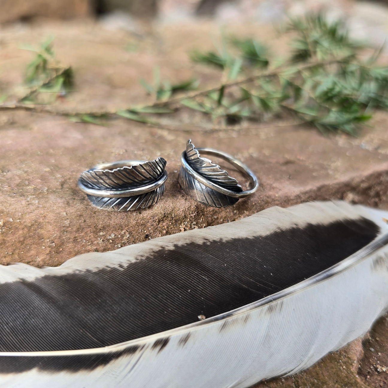 Hand-forged sterling silver feather ring