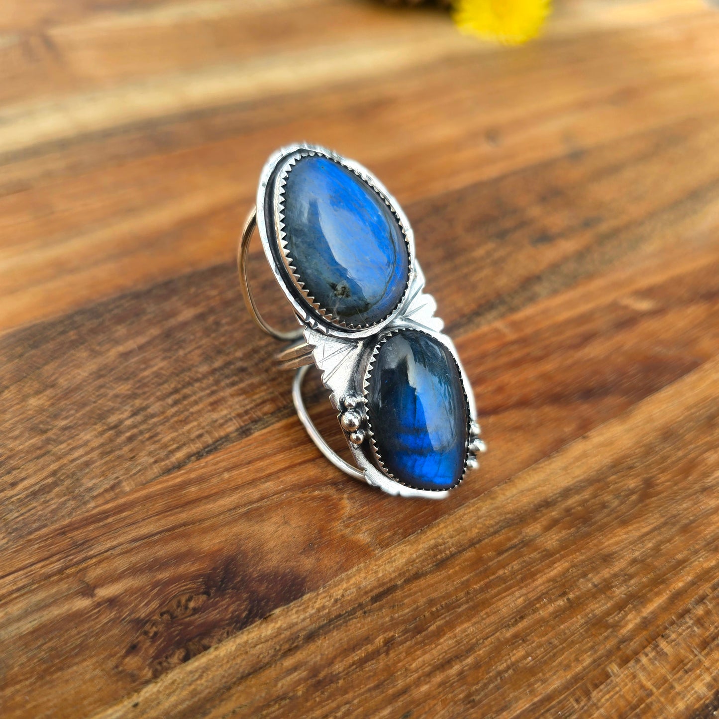 One-of-a-Kind Double Labradorite Statement Ring in Sterling Silver