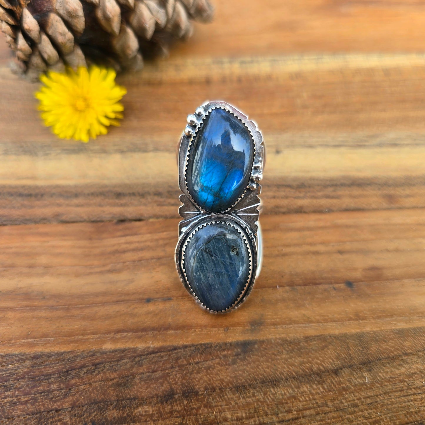 One-of-a-Kind Double Labradorite Statement Ring in Sterling Silver