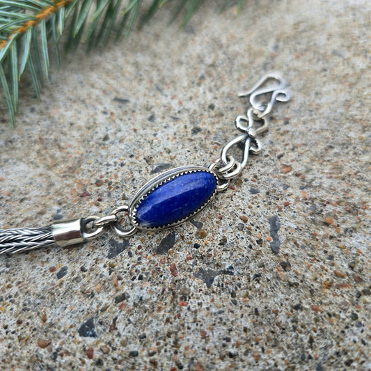 Handwoven Sterling Silver & Lapis Lazuli Chain Link Bracelet | Collector Works