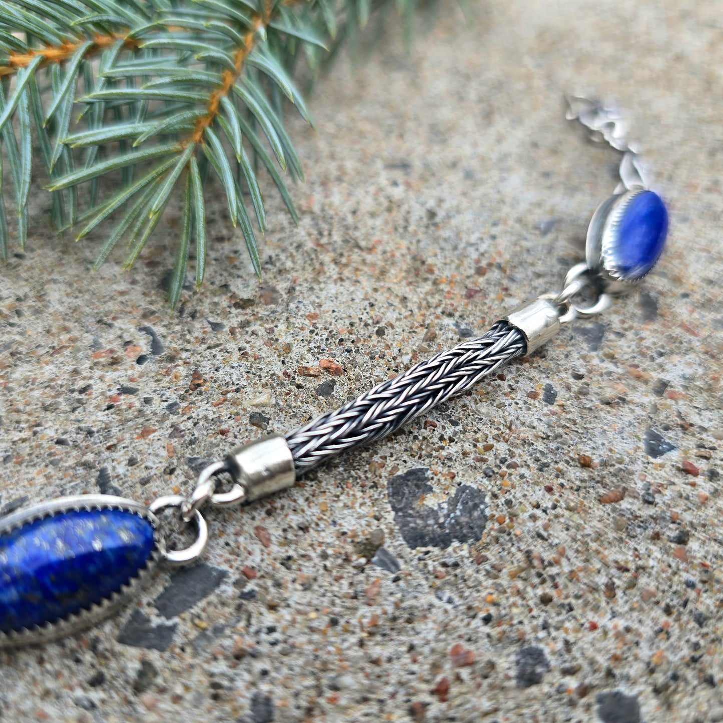 Handwoven Sterling Silver & Lapis Lazuli Chain Link Bracelet | Collector Works