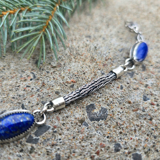 Handwoven Sterling Silver & Lapis Lazuli Chain Link Bracelet | Collector Works
