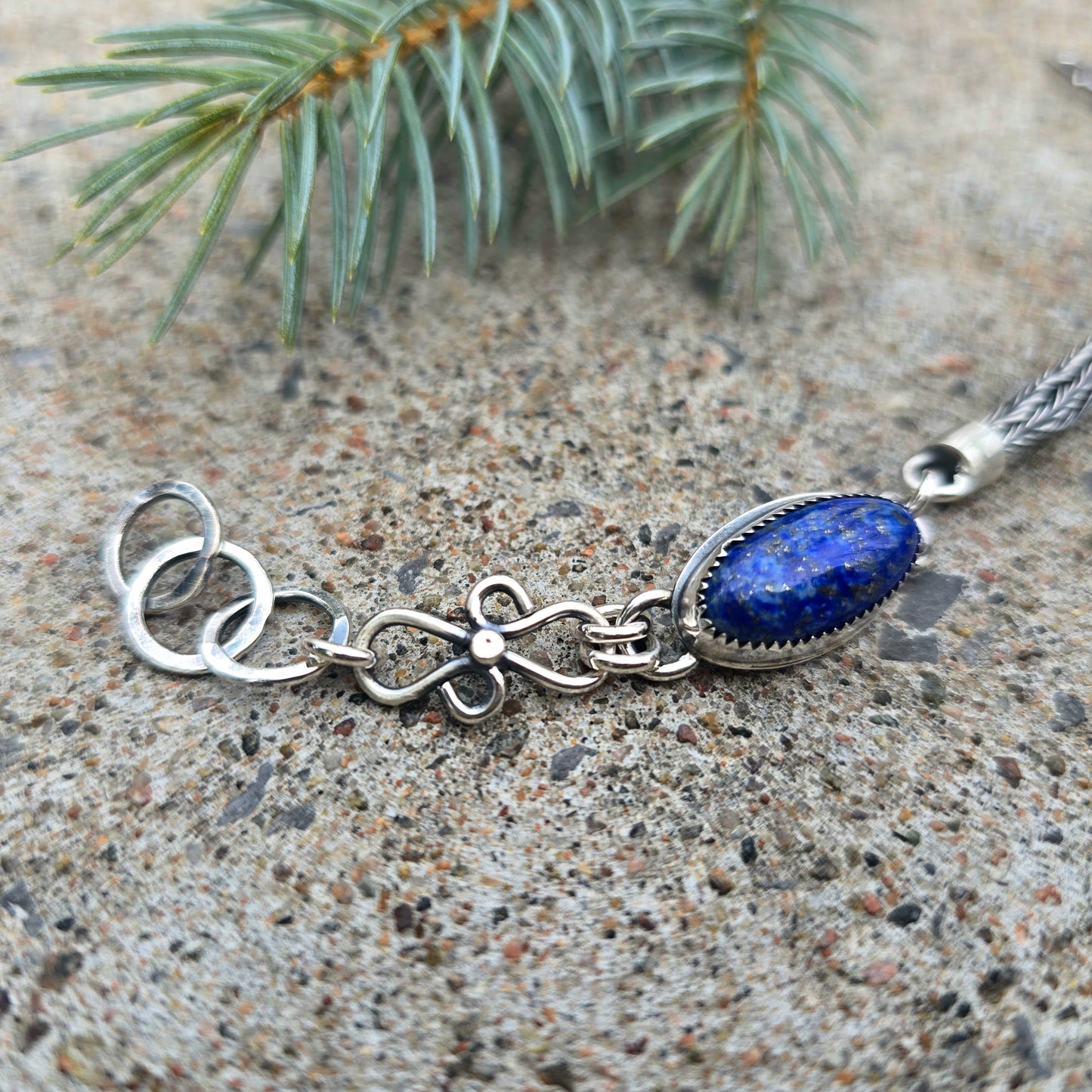 Handwoven Sterling Silver & Lapis Lazuli Chain Link Bracelet | Collector Works