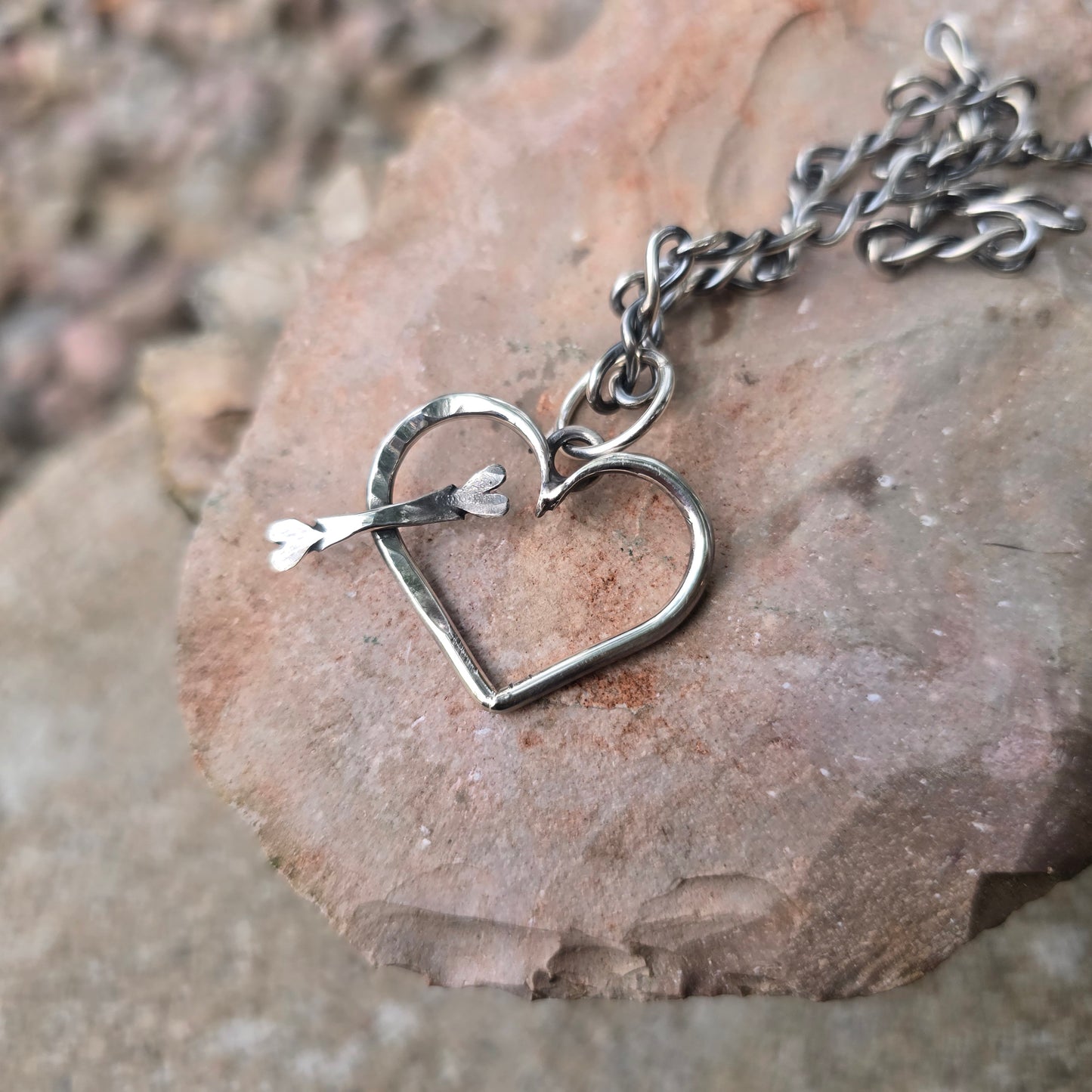 Cross in a Heart Hand-Forged Sterling Silver Pendant