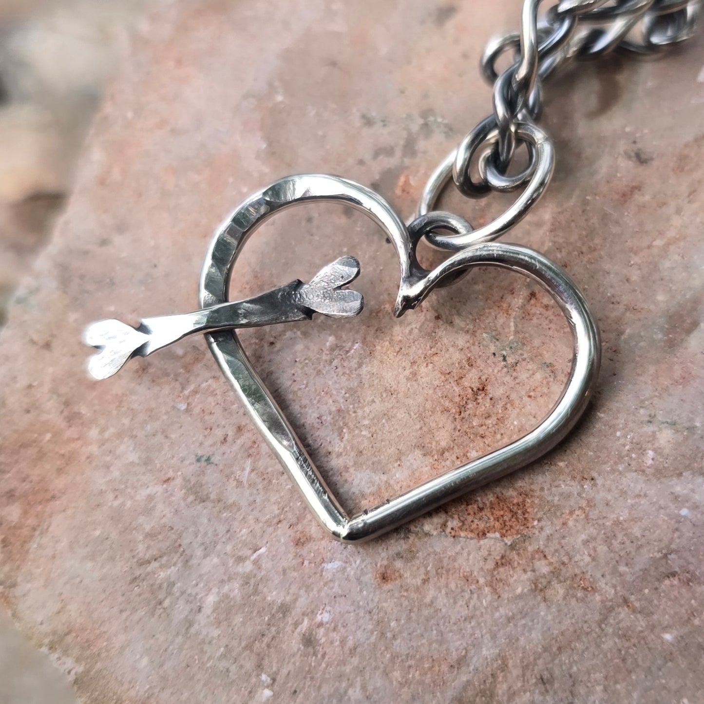 Cross in a Heart Hand-Forged Sterling Silver Pendant
