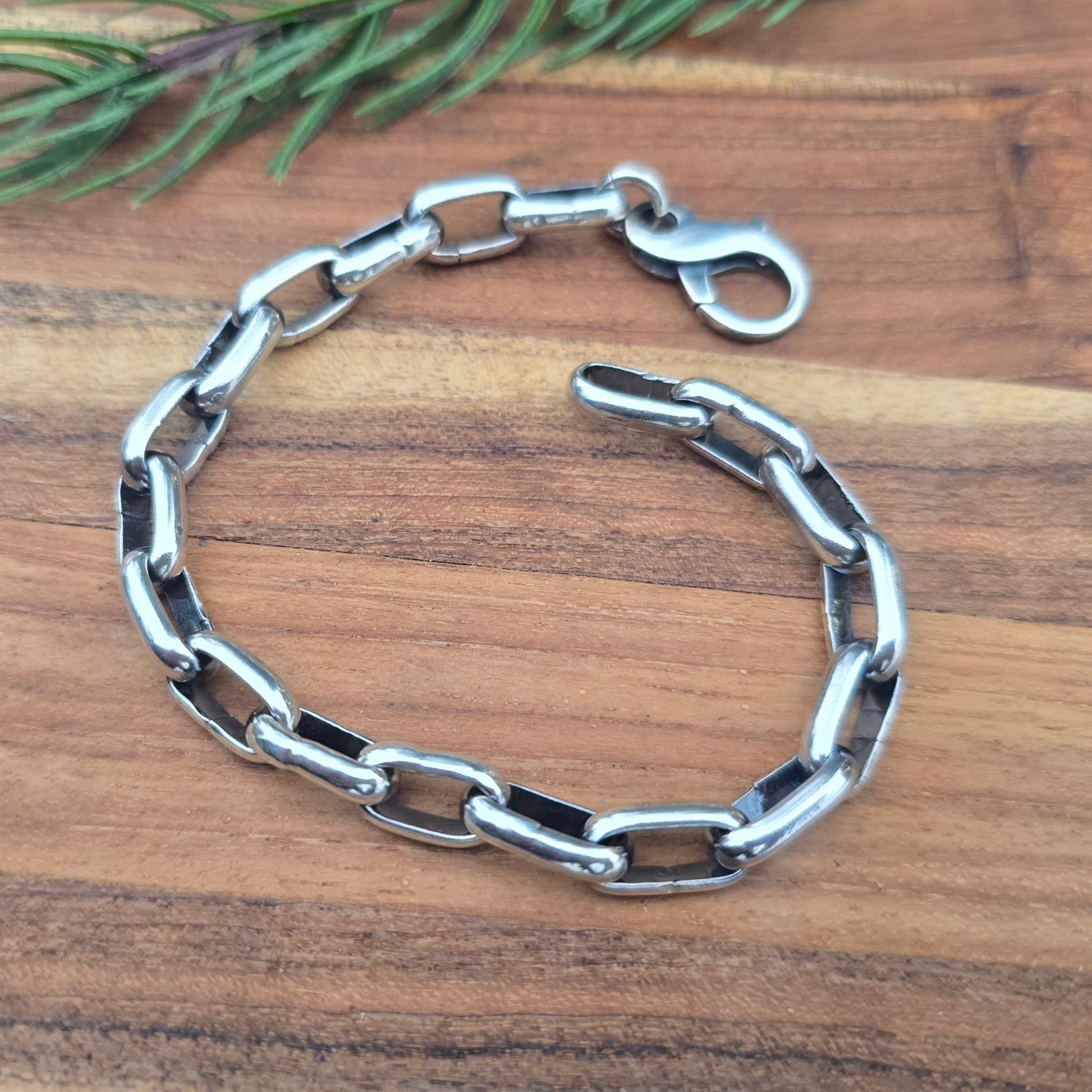 Heavy oxidized sterling silver half round paperclip link bracelet