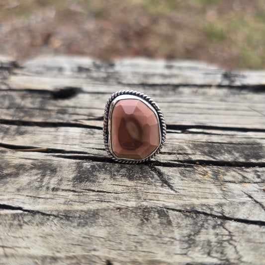 Dusty Pink Imperial Jasper Statement Ring in Hand-Forged Sterling Silver