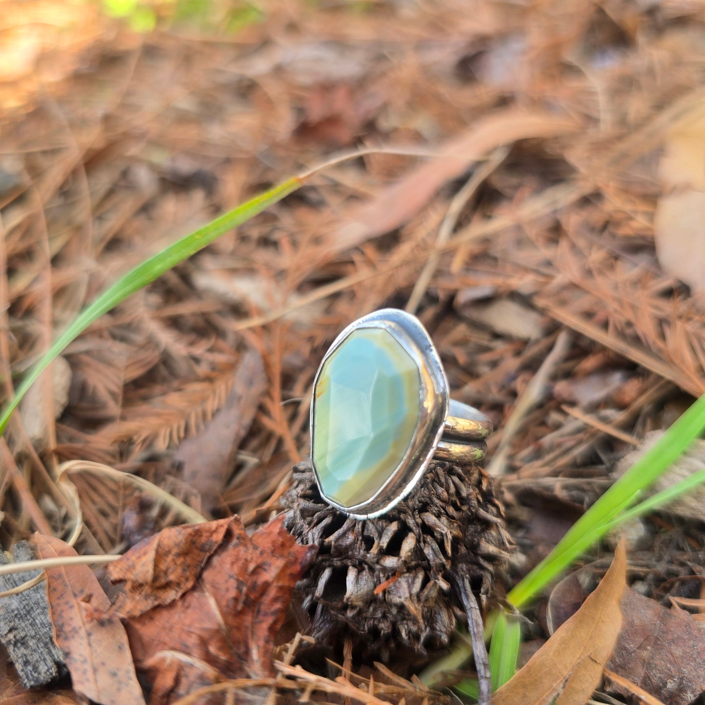 Freeform Green Imperial Jasper Ring in Hand-Forged Sterling Silver – Size 6