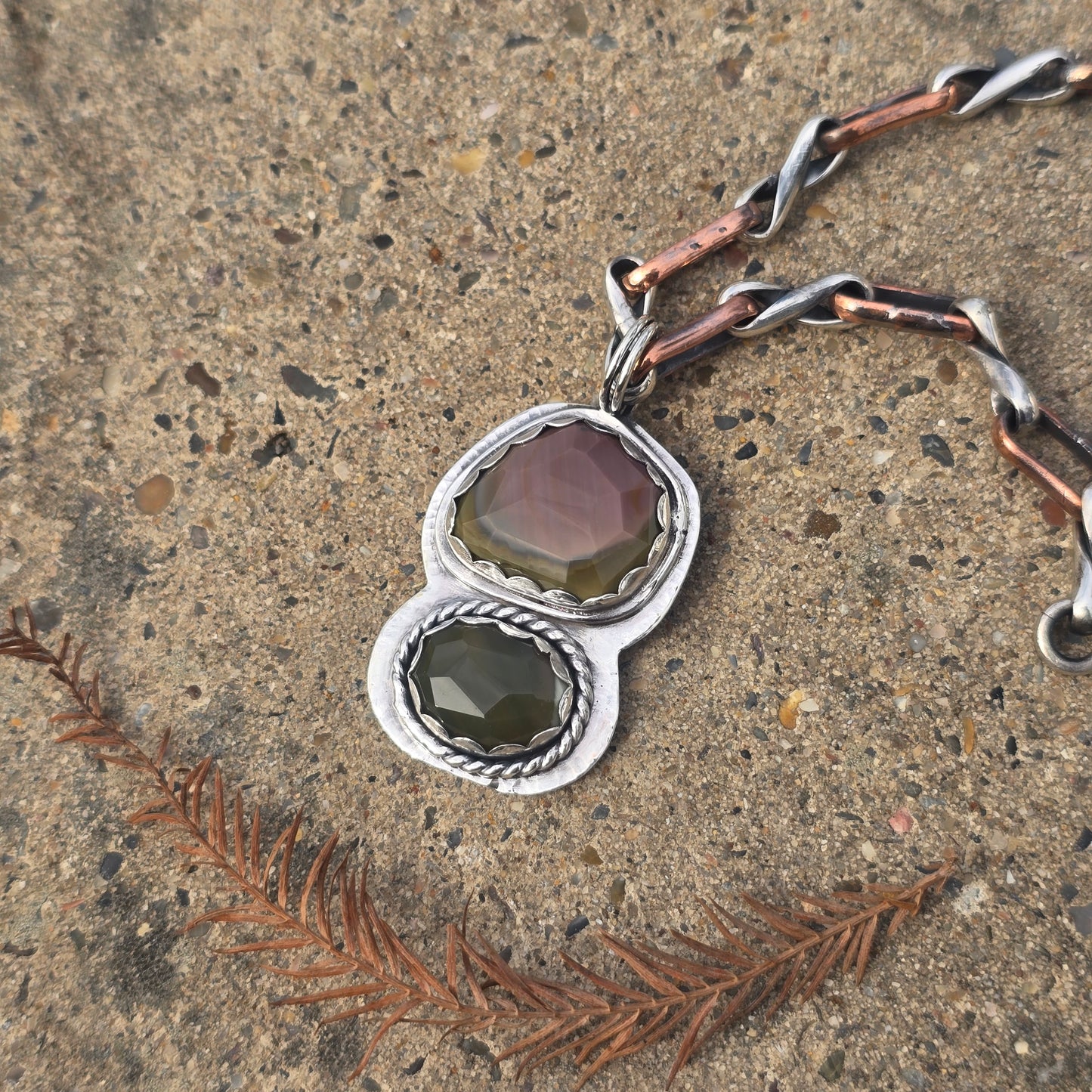 Hand-Forged Jasper Double Stone Sterling Silver Pendant