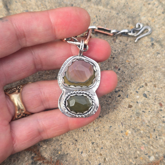 Hand-Forged Jasper Double Stone Sterling Silver Pendant
