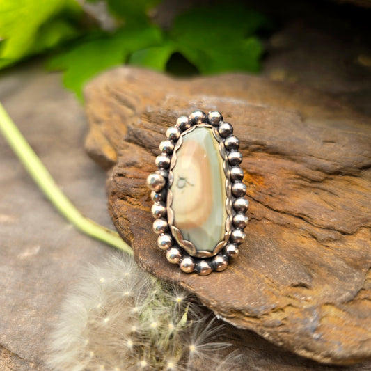 Imperial Jasper Ring in Hand-Forged Sterling Silver – Size 6.5