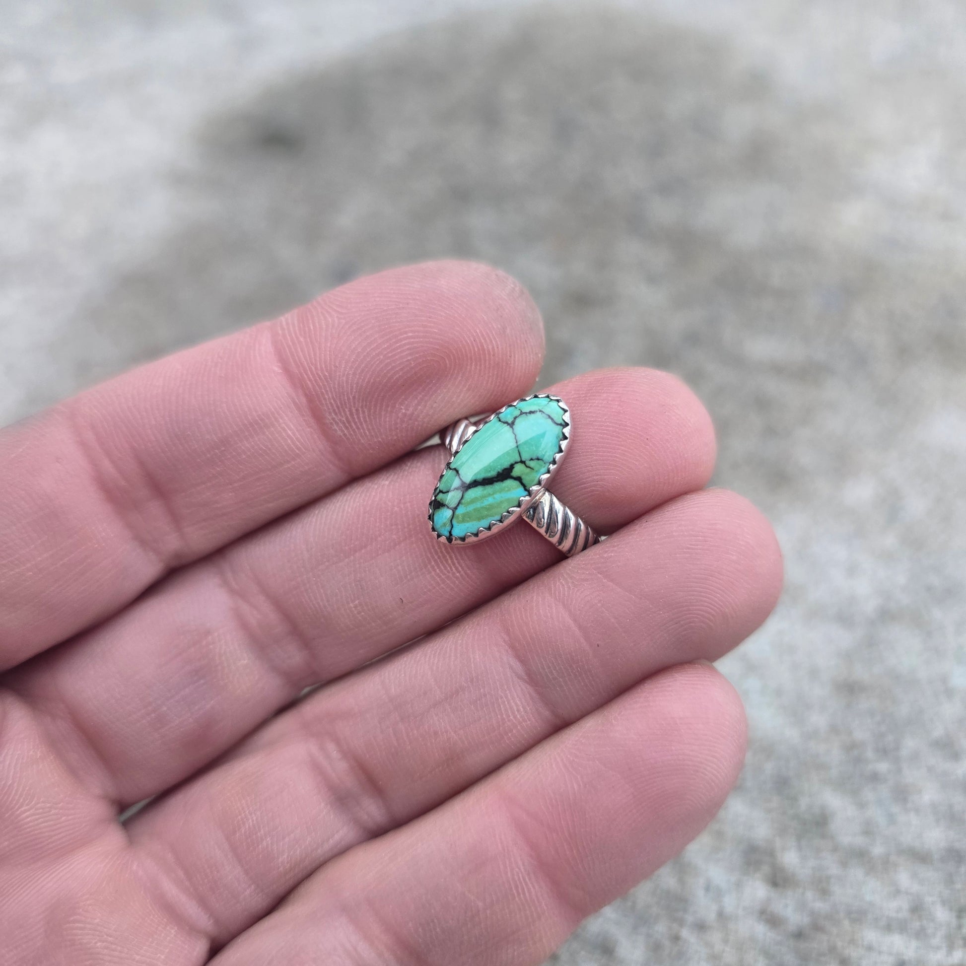 Minimalist sterling silver ring with Kingman turquoise