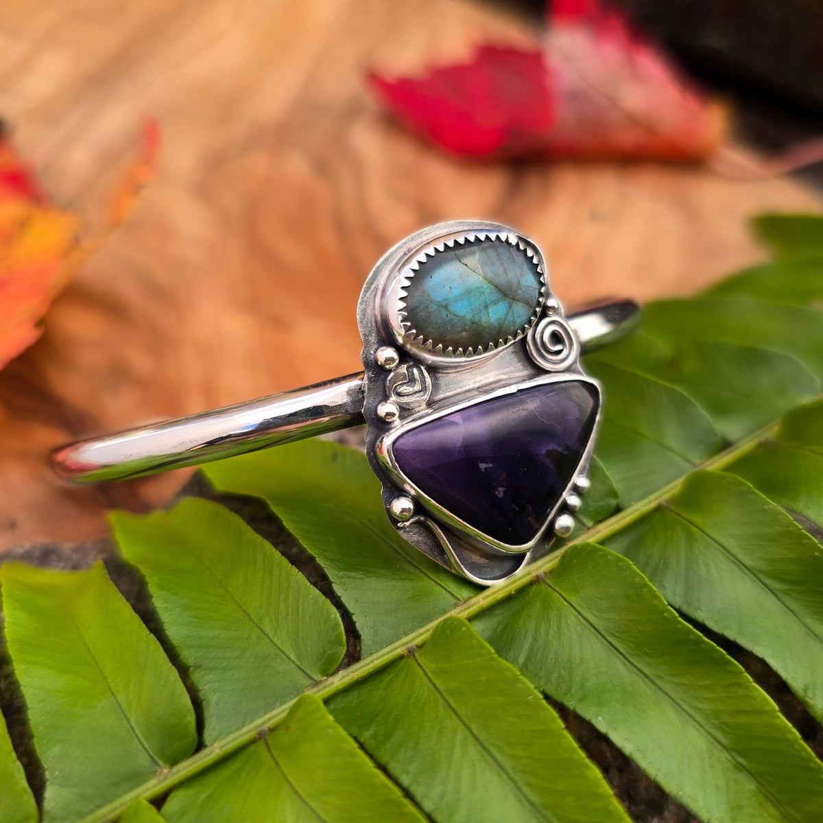 Labradorite and Purple Tiffany Jasper Cuff Bracelet