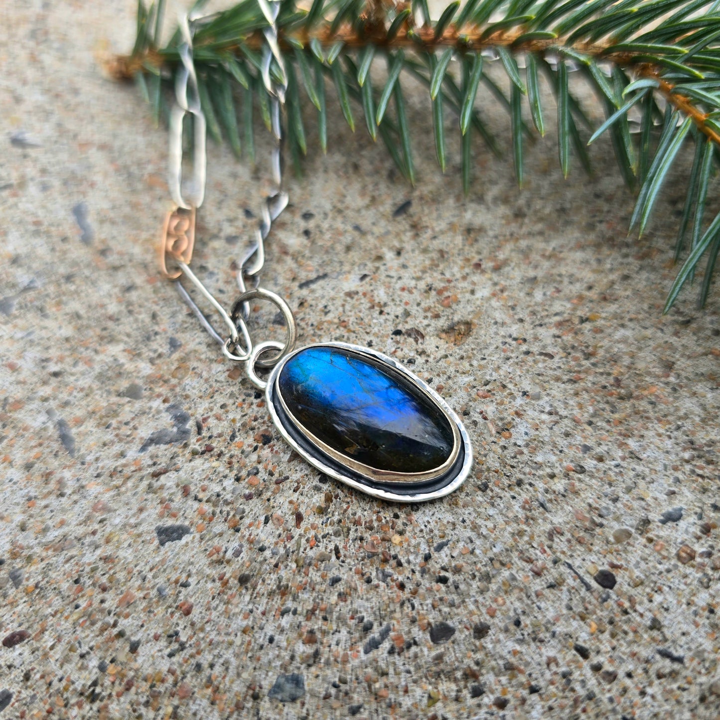 Blue Flash Labradorite Hand-Forged Sterling Silver Pendant
