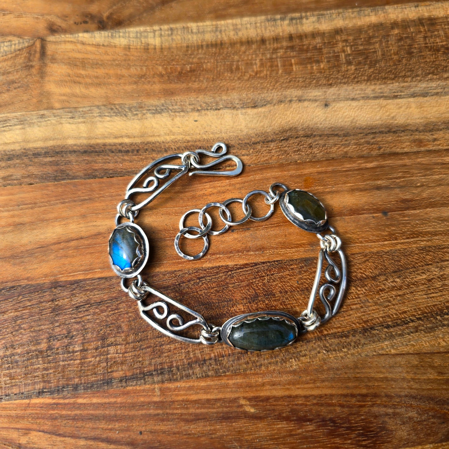 Blue Flash Labradorite Chain Link Bracelet — One-of-a-Kind Bench-Forged Sterling Silver