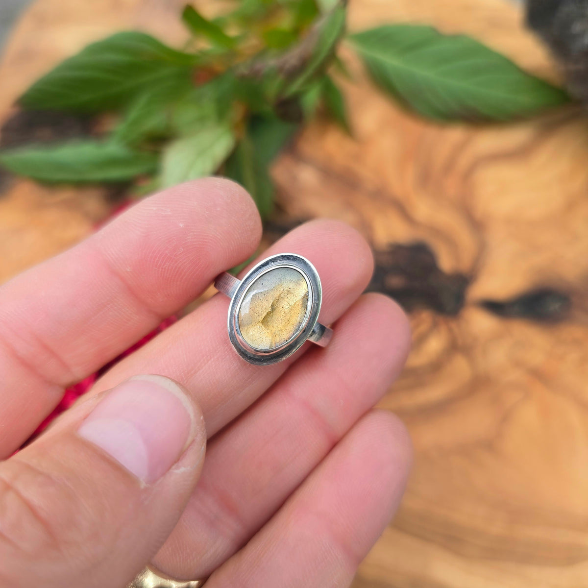 Orange-Yellow Labradorite Sterling Silver Ring