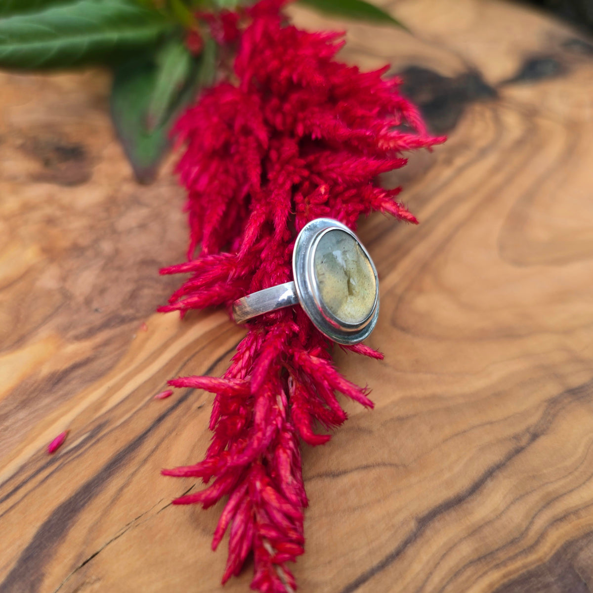 Orange-Yellow Labradorite Sterling Silver Ring