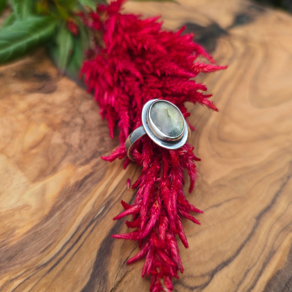 Orange-Yellow Labradorite Sterling Silver Ring