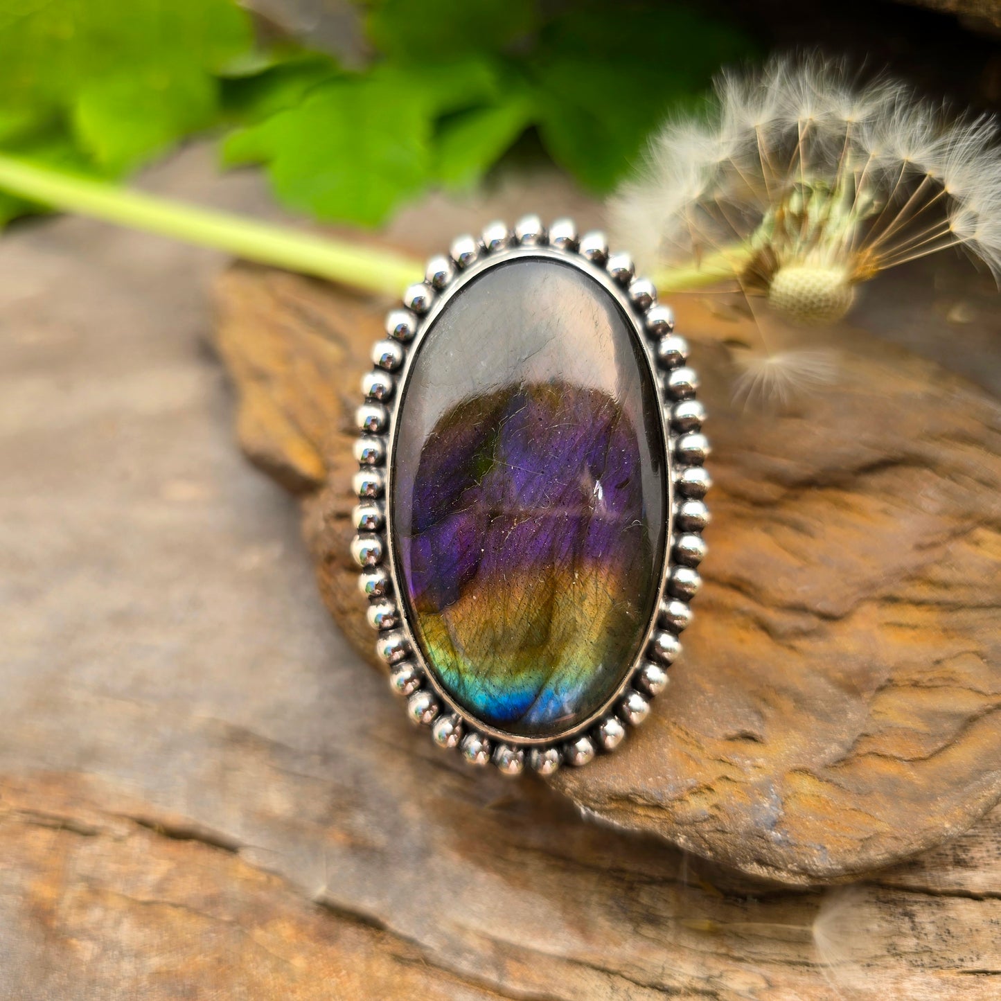 Rainbow Flash Labradorite Sterling Silver Statement Ring