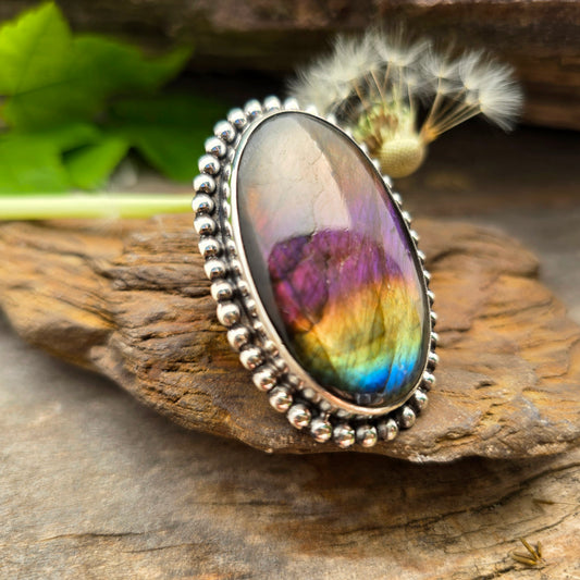 Rainbow Flash Labradorite Sterling Silver Statement Ring