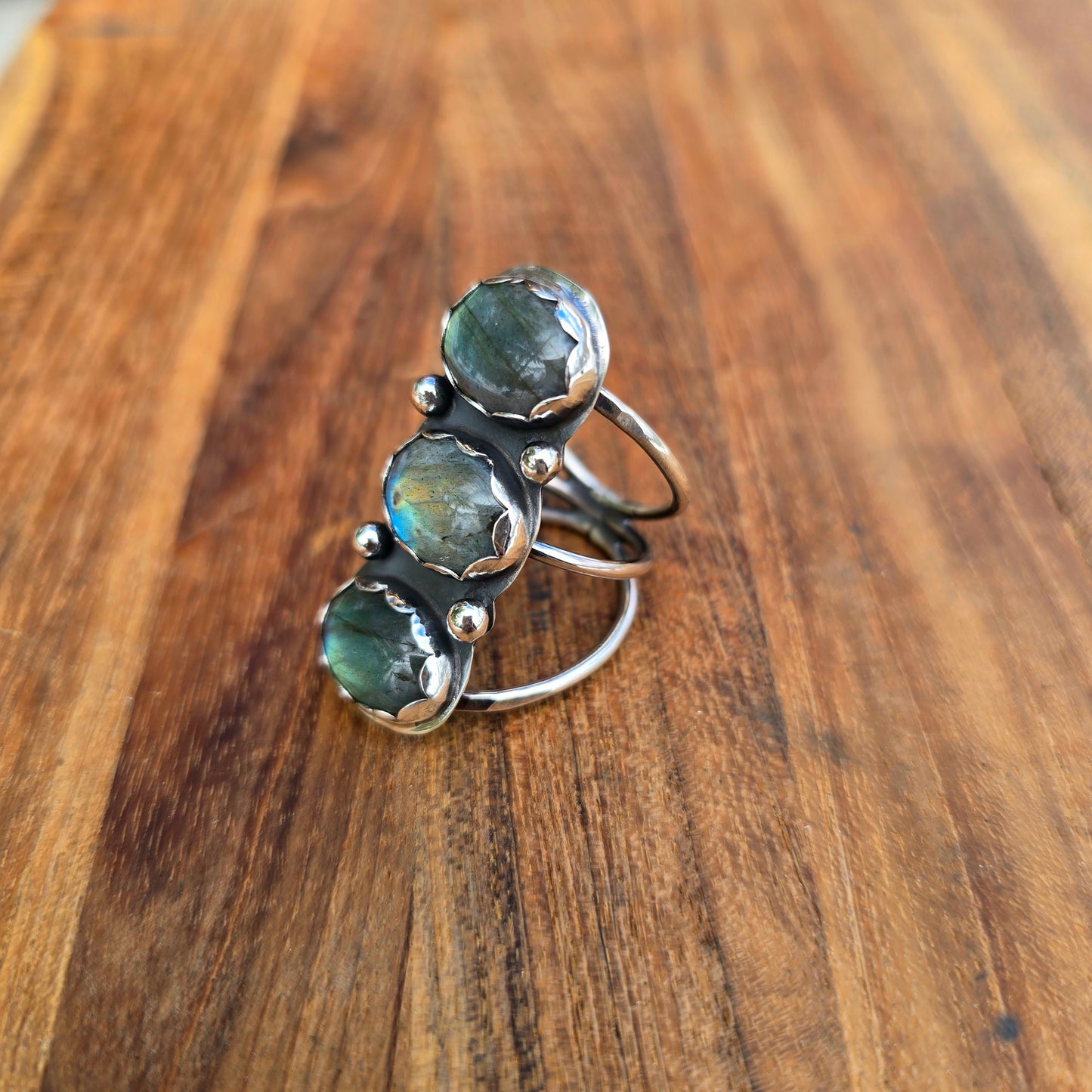 Multi-Color Labradorite Stacked Ring — One-of-a-Kind Sterling Silver Statement