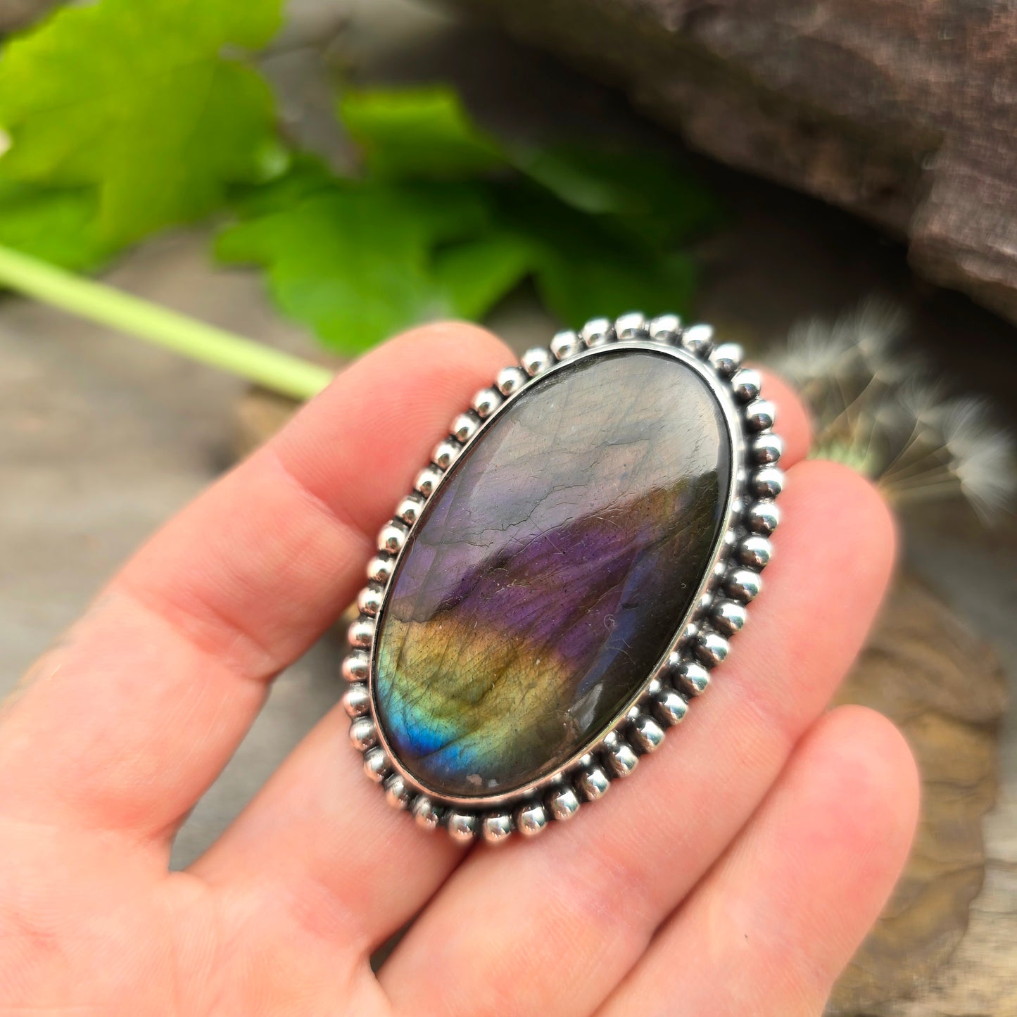 Rainbow Flash Labradorite Sterling Silver Statement Ring