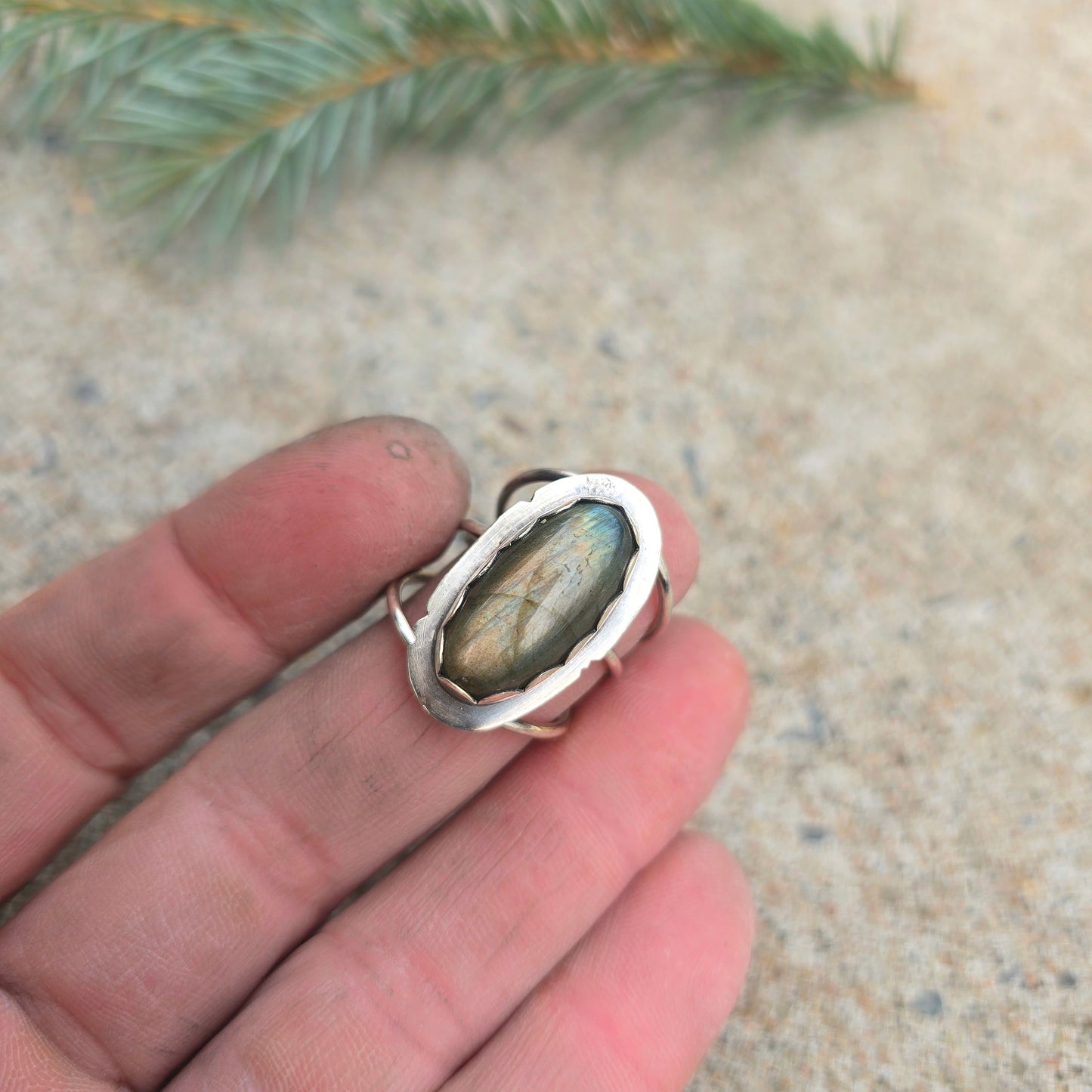 Yellow Flash Labradorite Hand-Forged Sterling Silver Ring