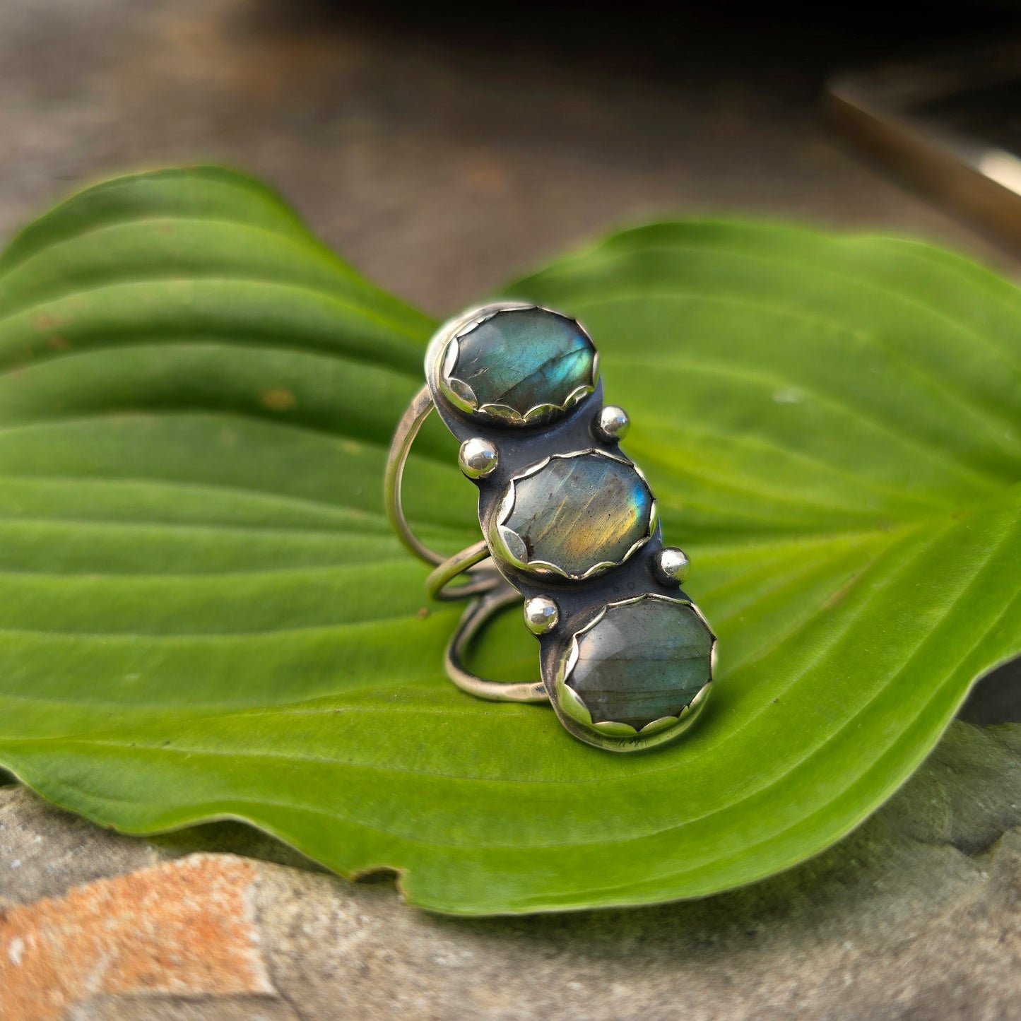 Multi-Color Labradorite Stacked Ring — One-of-a-Kind Sterling Silver Statement