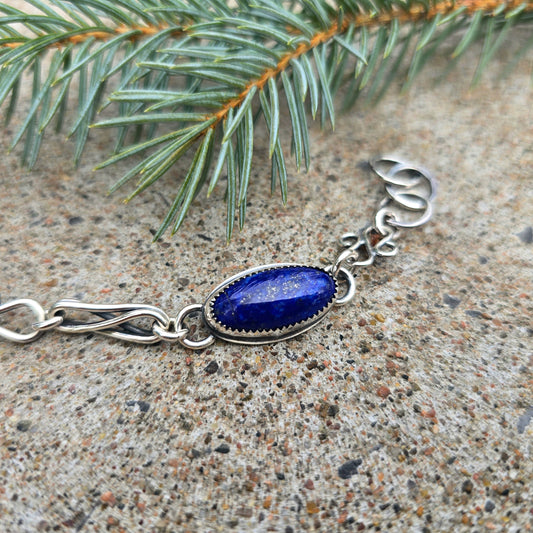 Lapis Lazuli Sterling Silver Chain Link Bracelet