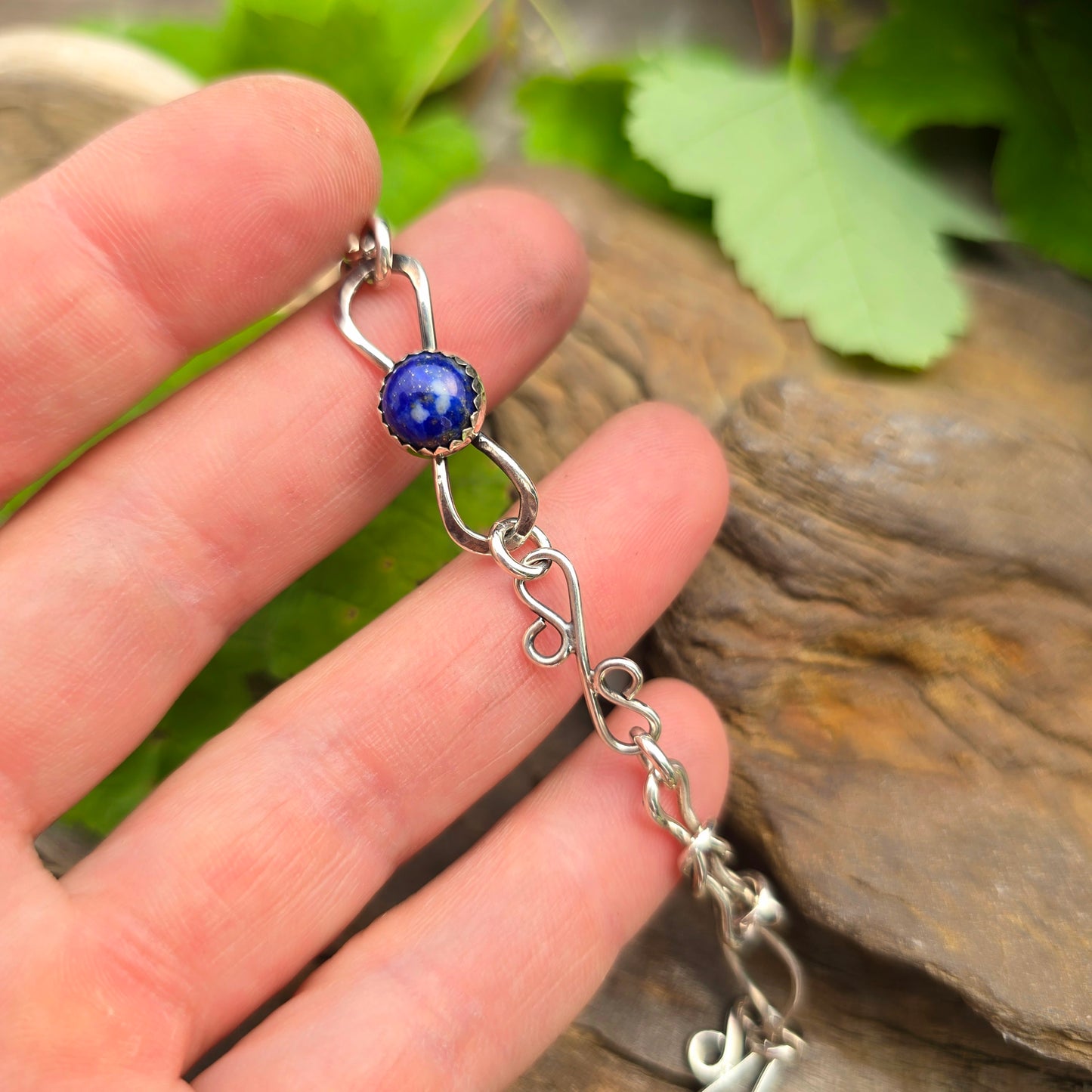 Lapis Lazuli Love Knot Hand-Forged Sterling Silver Bracelet