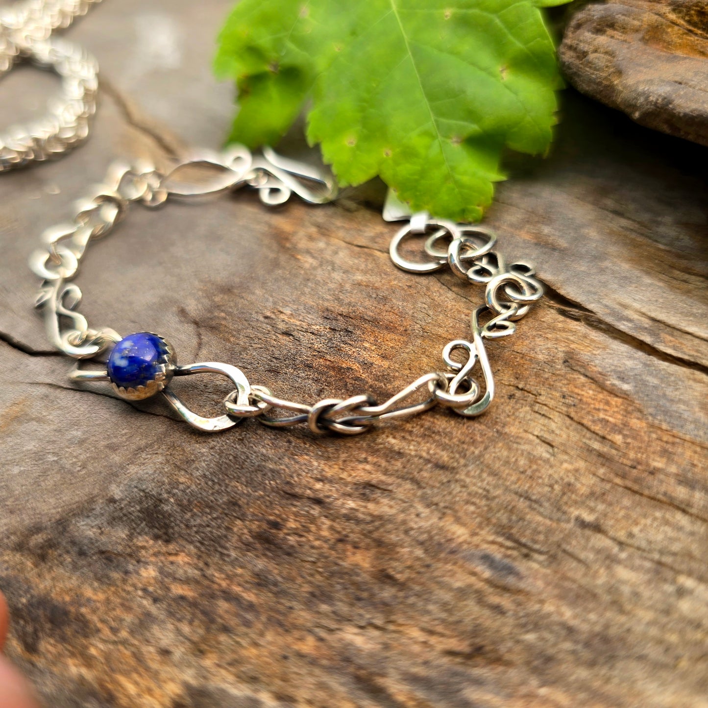 Lapis Lazuli Love Knot Hand-Forged Sterling Silver Bracelet