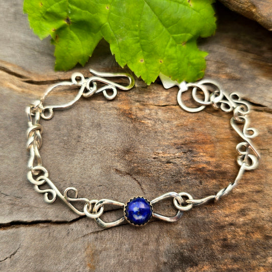 Lapis Lazuli Love Knot Hand-Forged Sterling Silver Bracelet